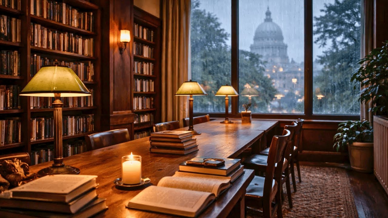 Rainy Library Ambience in Madison | 1 Hour Cozy Study Sounds