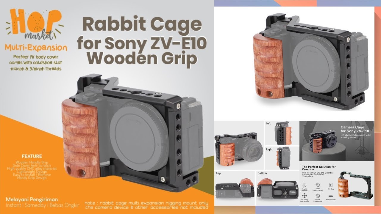 HOP WORC-ZVE10 Wood Cage Rig for ZV-E10 Plate CNC Aluminium Metal Camera Hand Grip Bracekt Sony