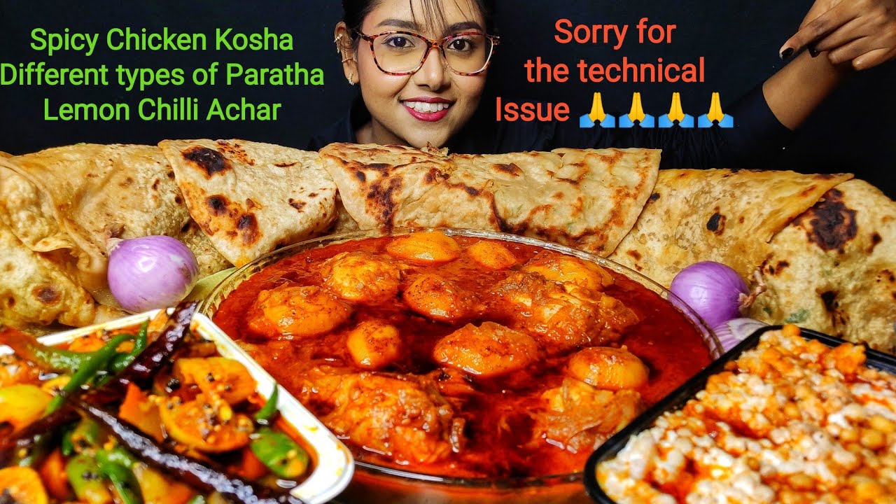 Eating Paratha, Spicy Chicken Masala, Mirch Achar, Boondi Raita | Big bites | Asmr Eating | Mukbang