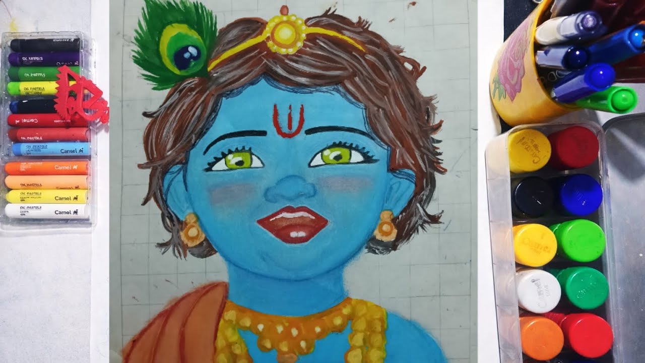 Colour With Me - Krishna poster painting🎨 |  colouring part | lord Krishna | viral | youtube video 