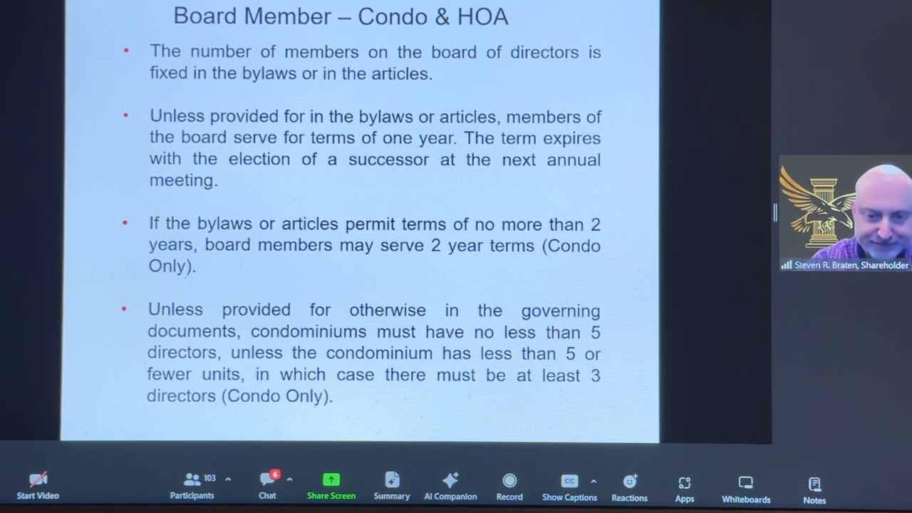 Condo and HOA elections simplified with Attorney Stephen Braten￼ - Nov. 6, 2023