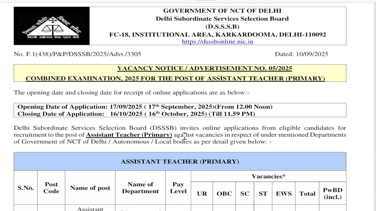 DSSSB ASSISTANT TEACHER VACANCY 2025