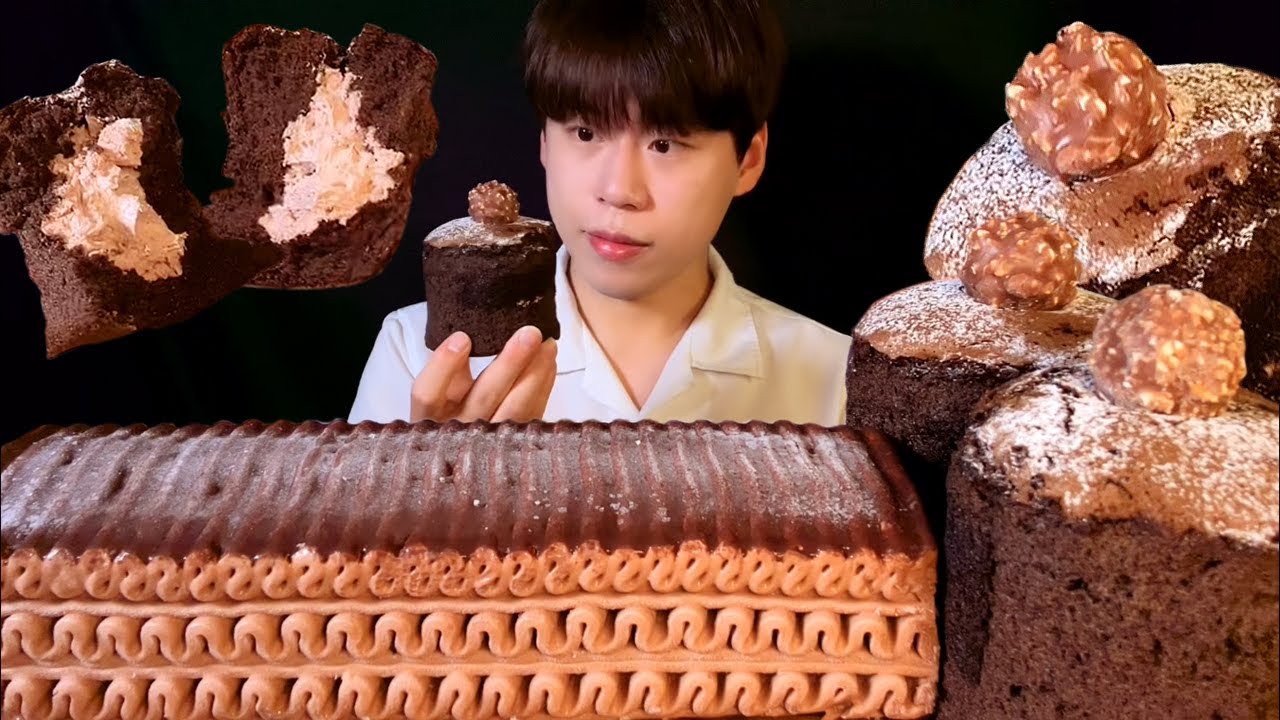 SUB)초코 아이스크림 케이크 & 초코크림 카스테라 먹방 ASMR 🍫🍫 Chocolate ice cream cake MUKBANG