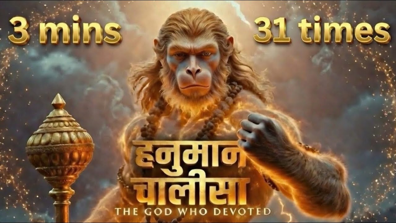 3 मिनट में हनुमान चालीसा | 31 बार 🚩 | संकट कटेगा | Bajrangbali Power | Powerful Chanting |  Power |