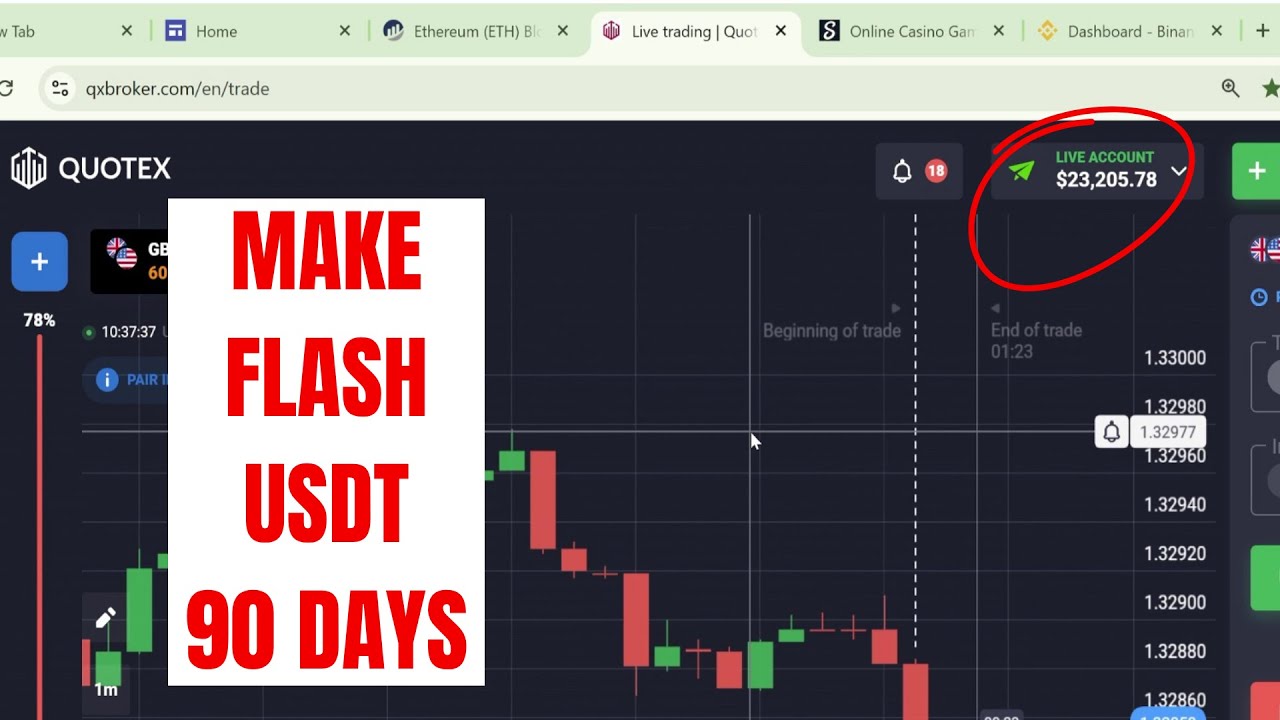 create flash usdt for quotex trading and binance