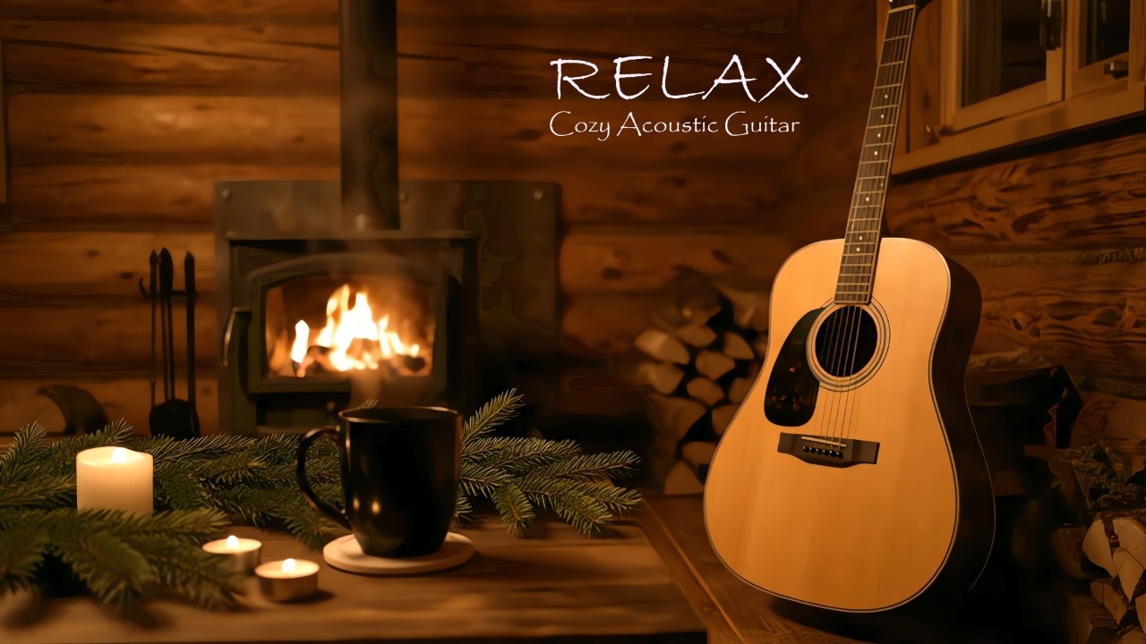 Calm Acoustic Guitar &  Fireplace Ambience ☕ 2 Hours Coffeehouse Atmosphere