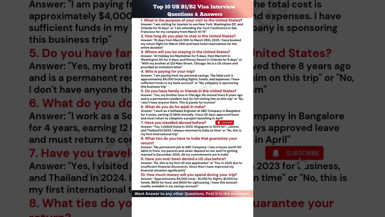 TOP 10 US VISA INTERVIEW QUESTIONS & ANSWERS