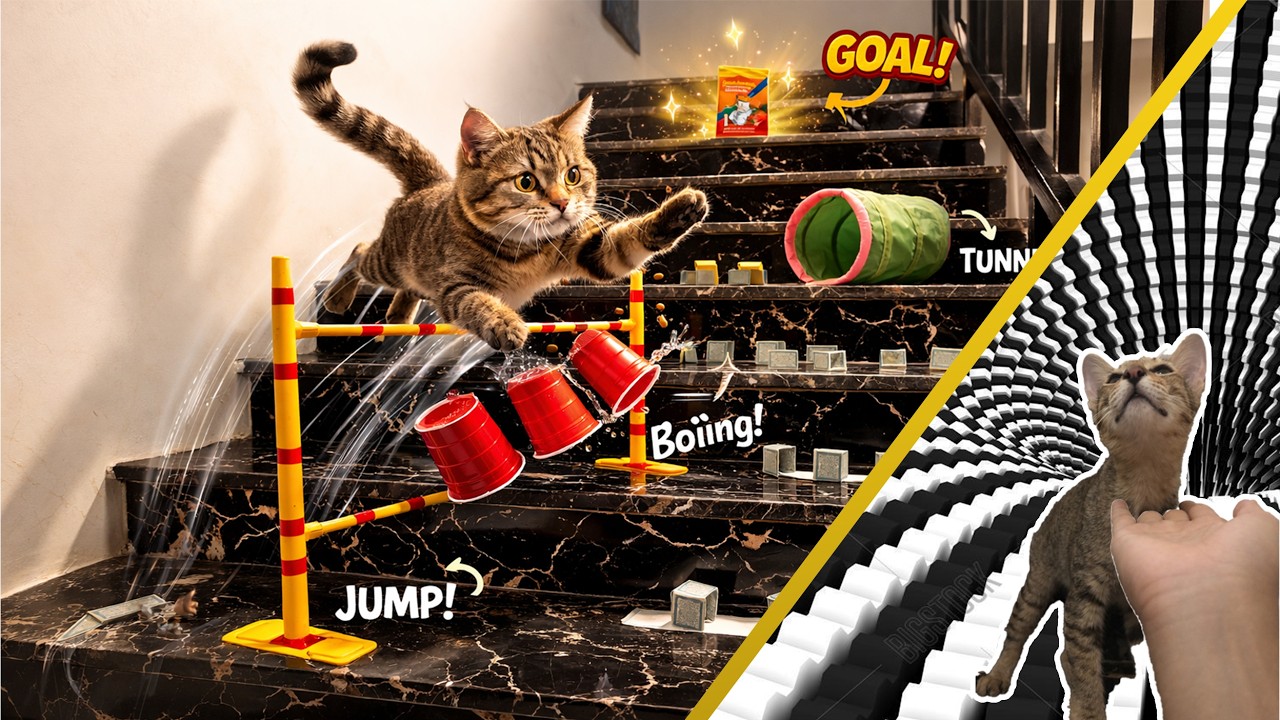 My Cat vs Impossible Stair Obstacles! Who Wins?”