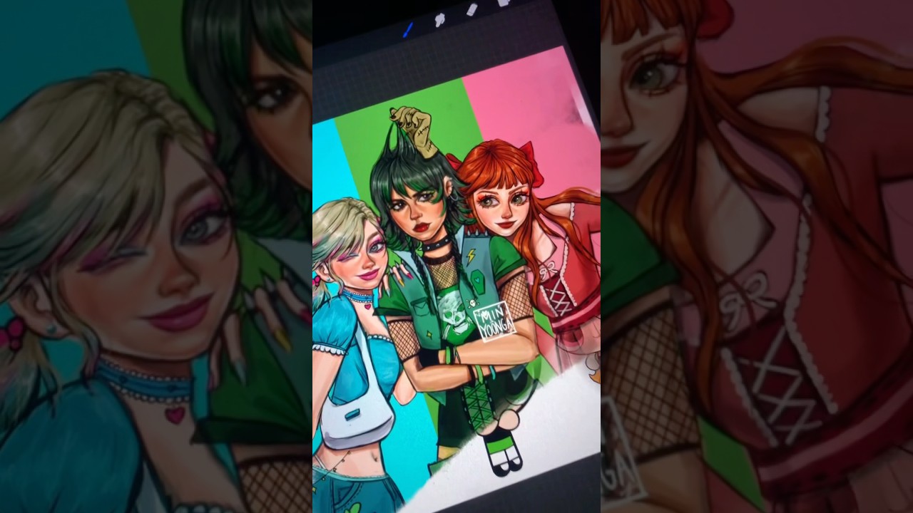 Drawing Wednesday, enid and agnes as powerpuff girls #fanart #wednesday  #enidsinclair #agnes #ppg
