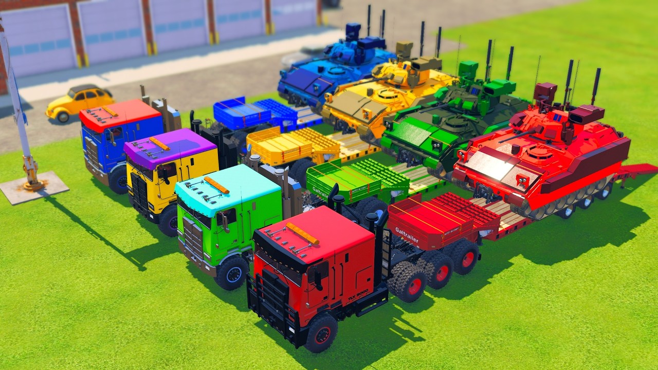 COLORFUL HEAVY TRUCKS TRANSPORTING COLORFUL TANKS - Farming Simulator 22