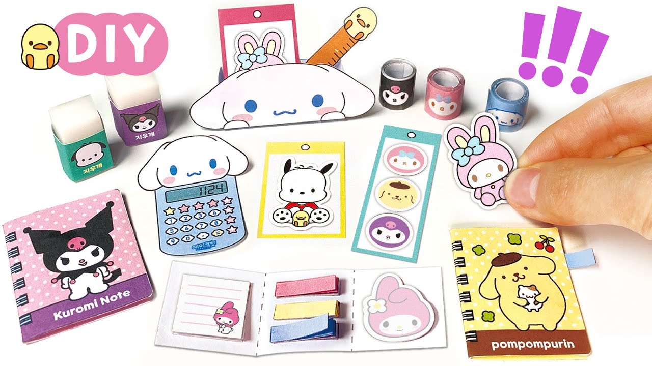 DIY mini stationery📖 산리오 문구 미니어처 만들기 (무료도안) l Free printable