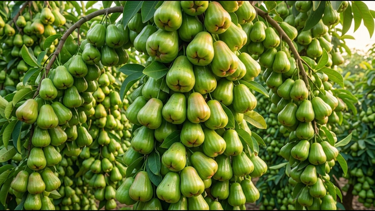 This Giant Green Rose Apple Tree Grew Hundreds of Massive Bell-Shaped Fruits! 🍏🤯