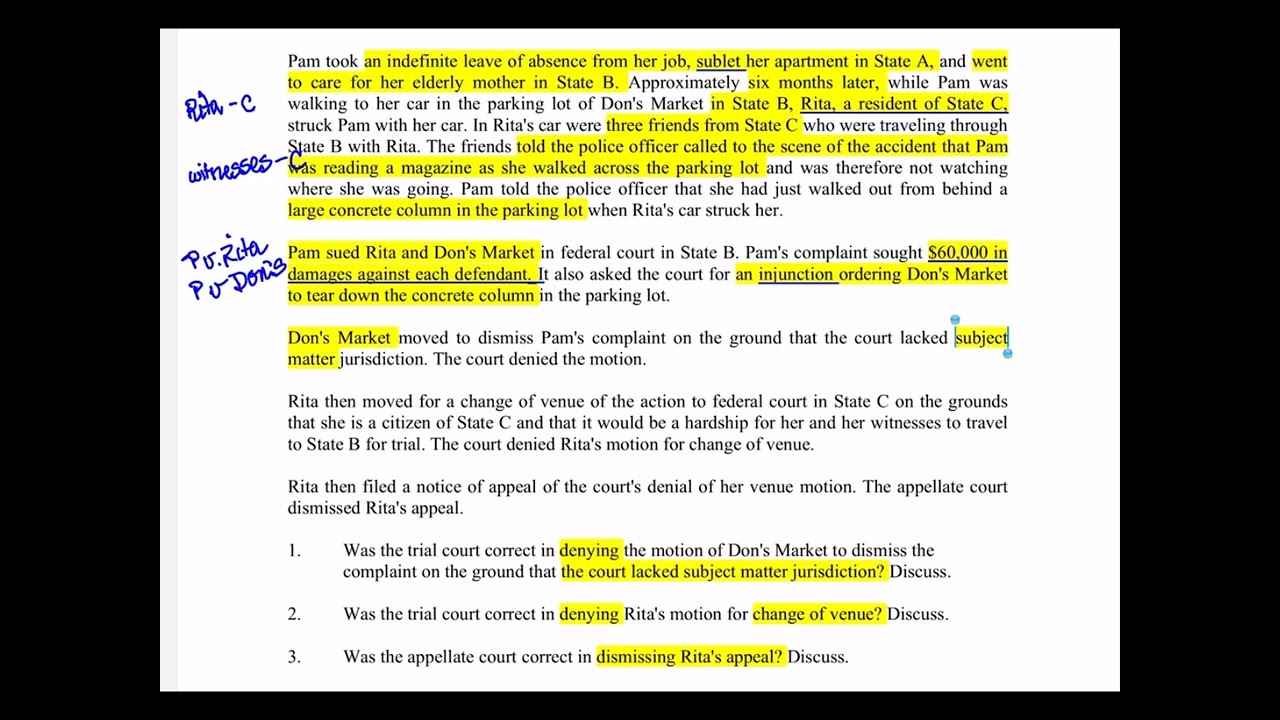 Issue Spot Federal Civil Procedure: 1 plaintiff, 2 defendants and 3 states complicate the 3 calls