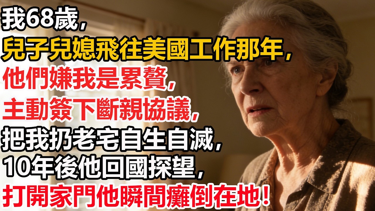 我68歲，兒子兒媳飛往美國工作那年，他們嫌我是累贅，主動簽下斷親協議，把我扔老宅自生自滅，10年後他回國探望，打開家門他瞬間癱倒在地！