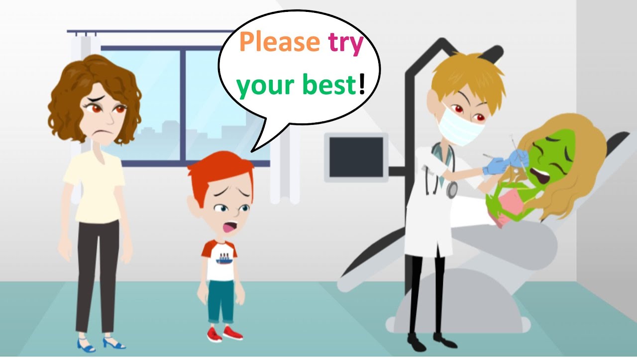 Lucas's sister is afraid of the dentist - Animated English Funny Story - Lucas English