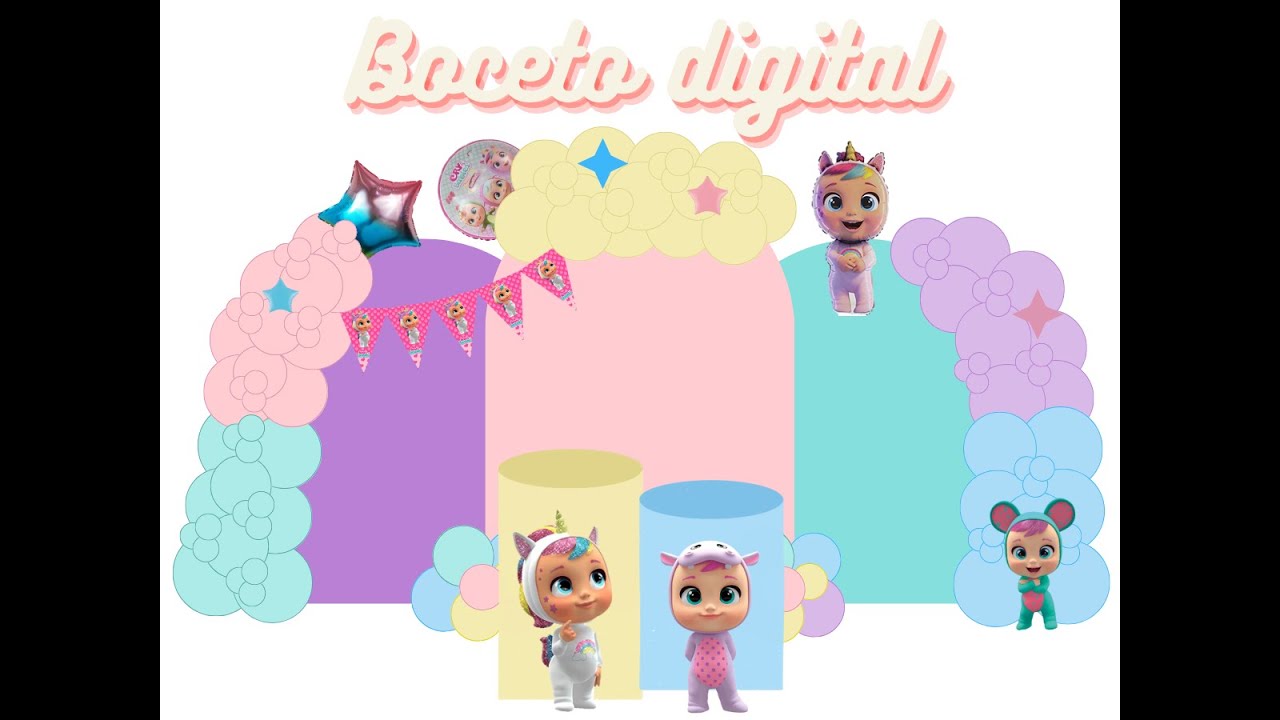 BOCETO DIGITAL DECORACIÓN DE FIESTAS súper fácil y gratis/ boceto para decoración en CANVA