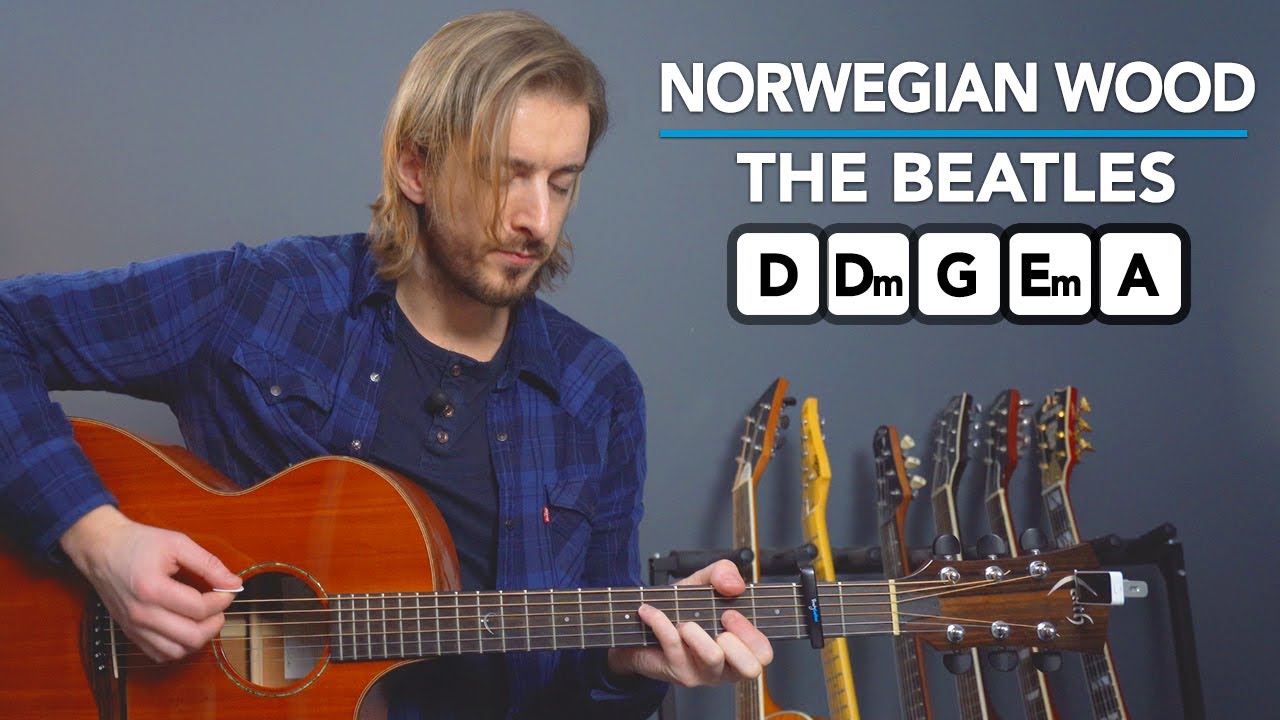 The Beatles NORWEGIAN WOOD Guitar Lesson - 3 Levels of Difficulty