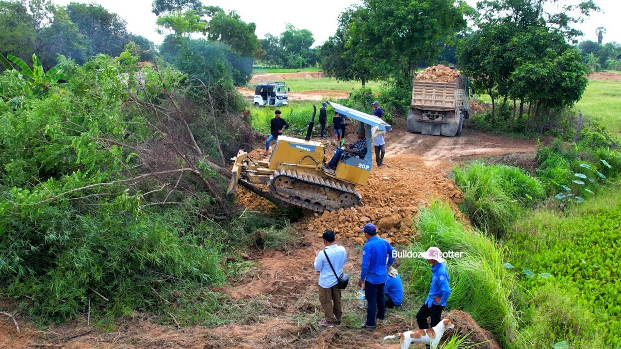 Nicely !! Continue Project Landfilling build New Road using Bulldozer D20P Working push stone fill.