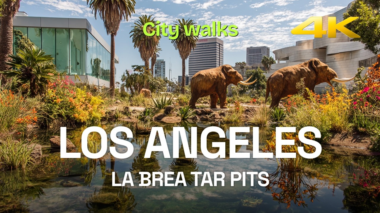 Saber-tooth cats ate here: La Brea tar pits, LA | 4K HD City walks