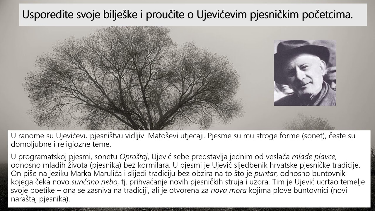 Hrvatski jezik 3.r SŠ - Obilježja poetike Tina Ujevića