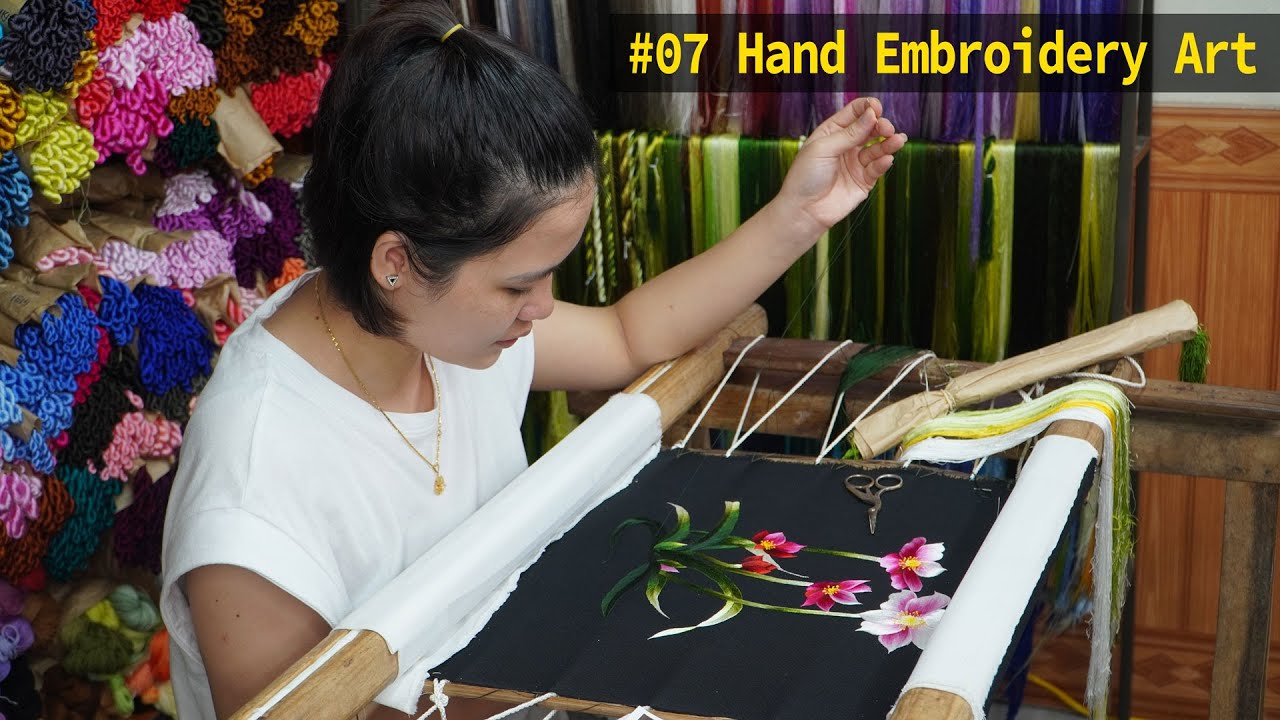 #07 Я делаю вышивку, вдохновленную рисунком вышивки красных полевых цветов - Ручная вышивка