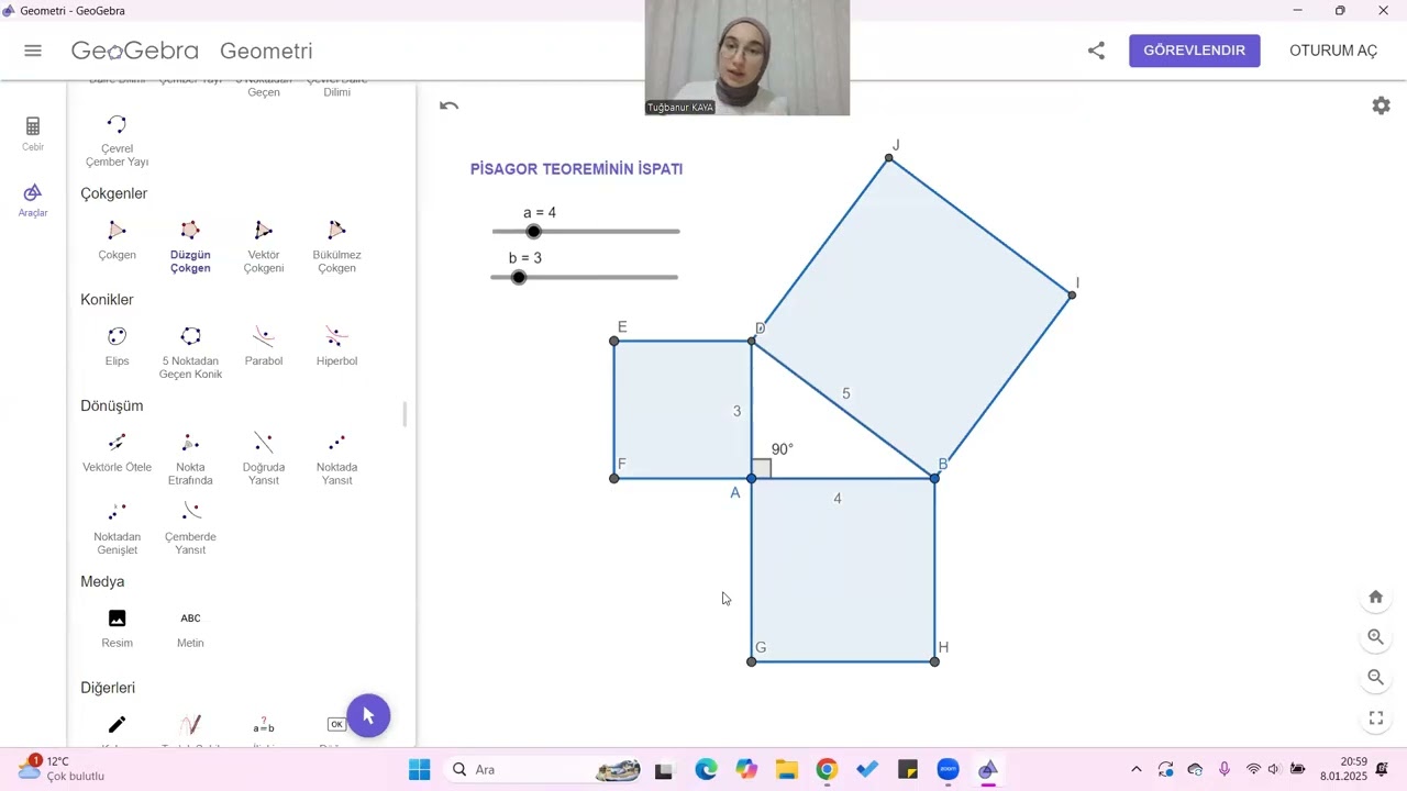 Geogebra - Dik Üçgen Çizimi ve Pisagor Teoremi İspatı