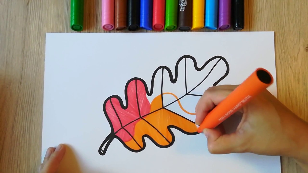 HOW TO DRAW a Colorful Oak Leaf - coloring with markers