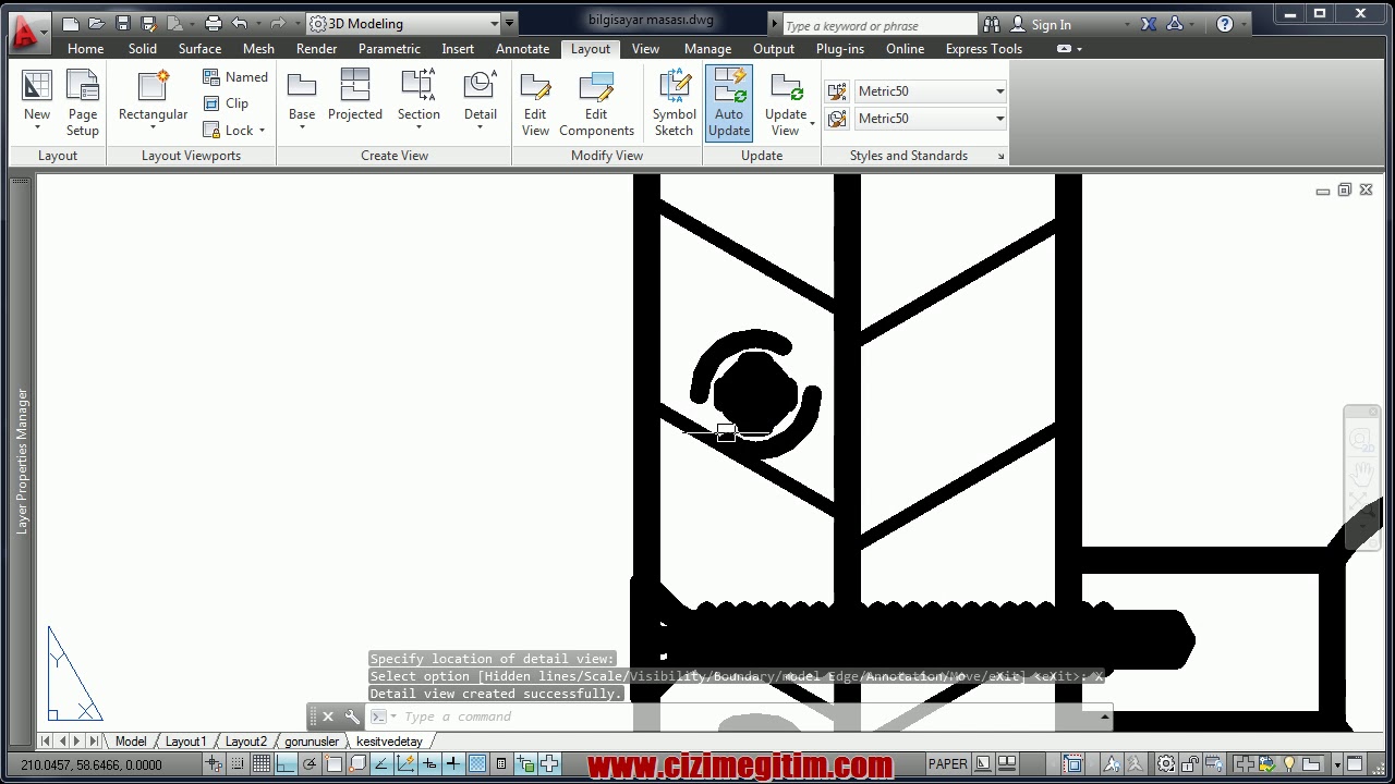 AutoCAD 3boyutlu görünüşlerden kesit ve detay alma