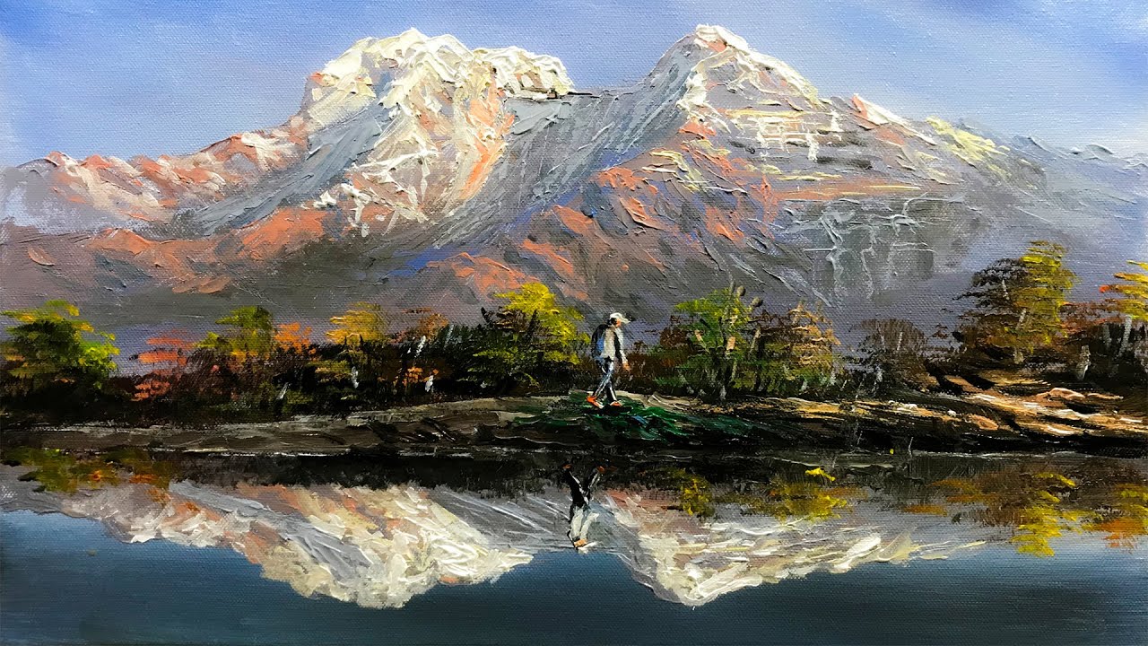 Mountain Reflection Painting | How to Paint Mountain Mirror Reflection on Water