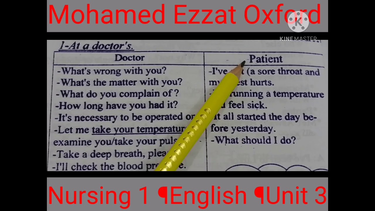 الأول تمريض¶إنجليزي ثقافي ¶الوحدة 3.  Nursing 1 ¶English ¶Unit 3.