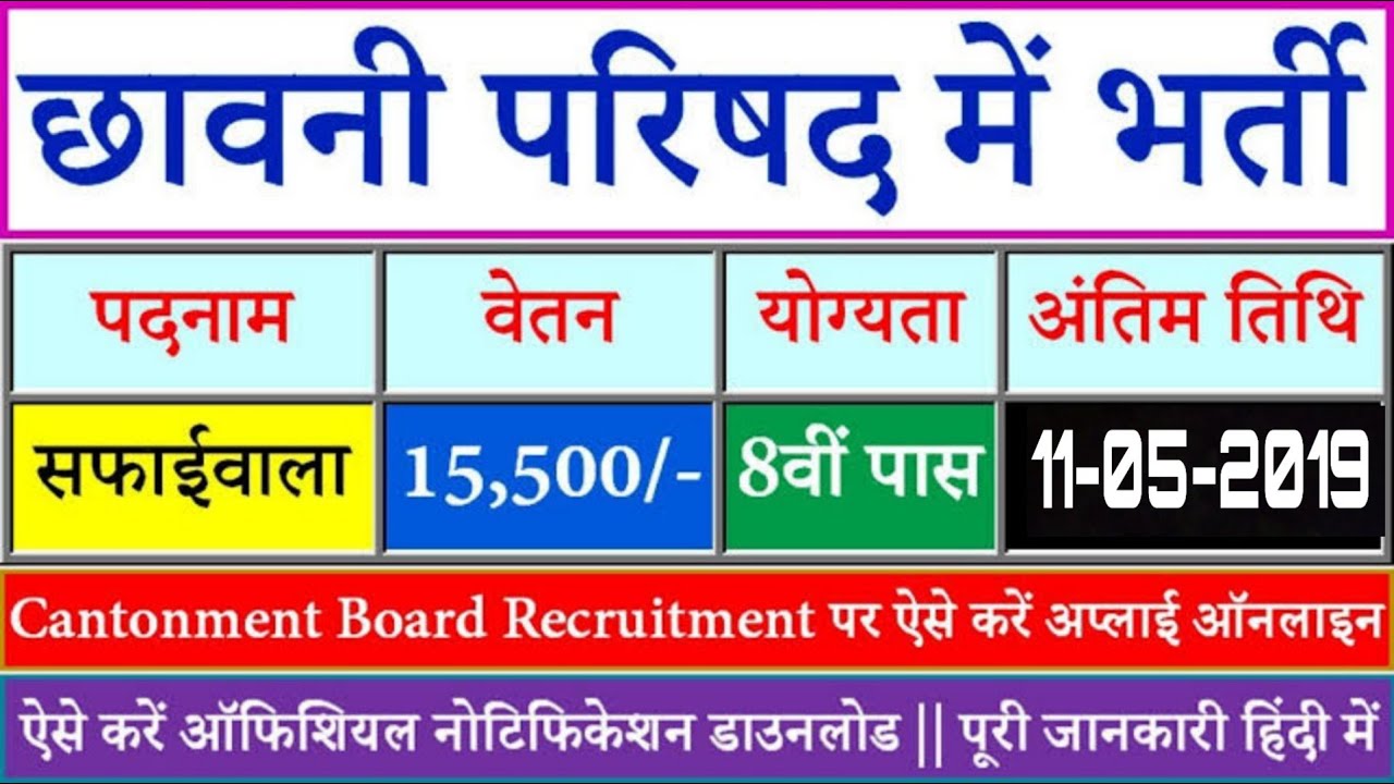 Cantonment Board Recruitment 2019, 16 Junior Clerk Post