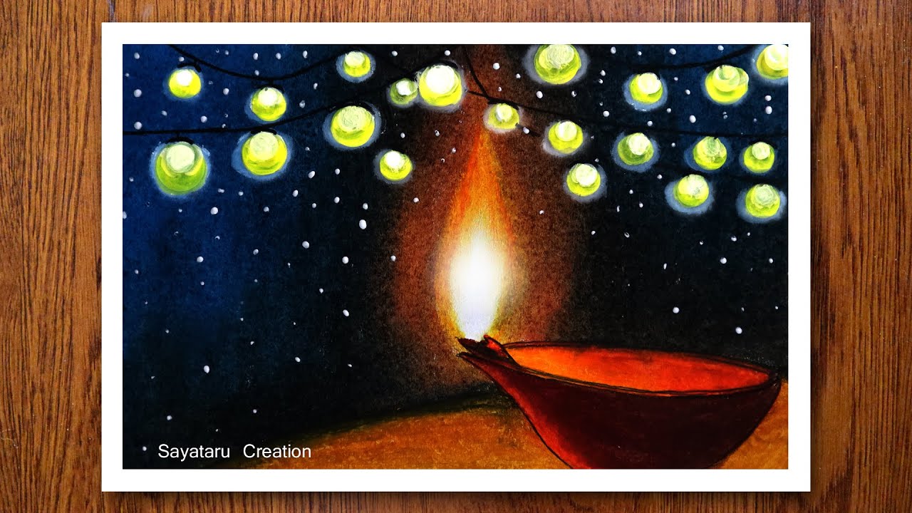 Easy Diwali Drawing with Oil Pastels | Step by Step oil pastel drawing for beginners
