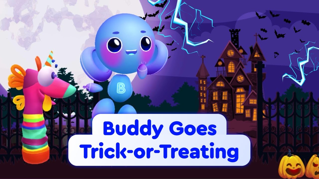 Buddy Goes Trick-or-Treating  | Buddy the Robot | Halloween Cartoon | English for Kids | Buddy.ai