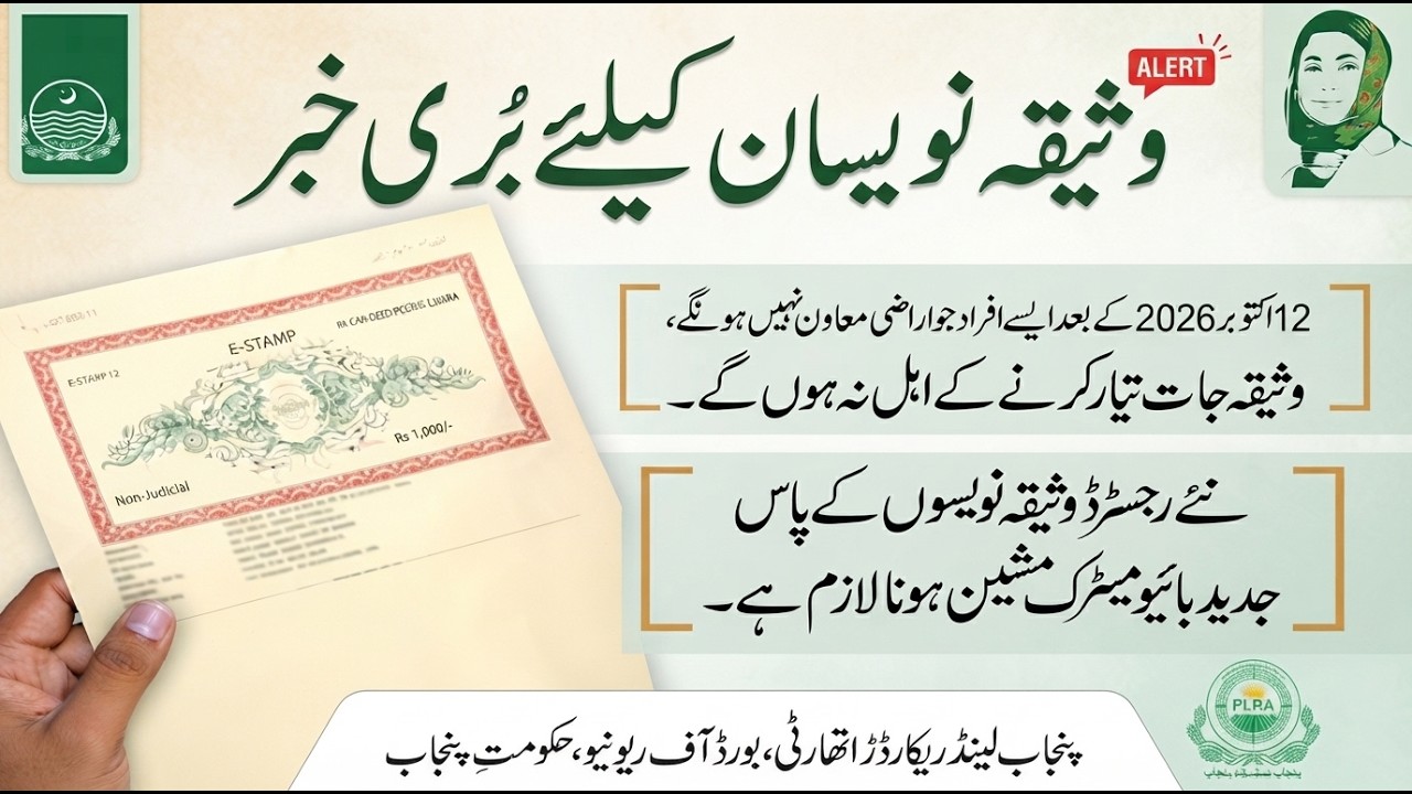 Bad New For Waseeqa Nawees (Deed Writer) | Punjab Land Record Authority updated News Arazi Moawin