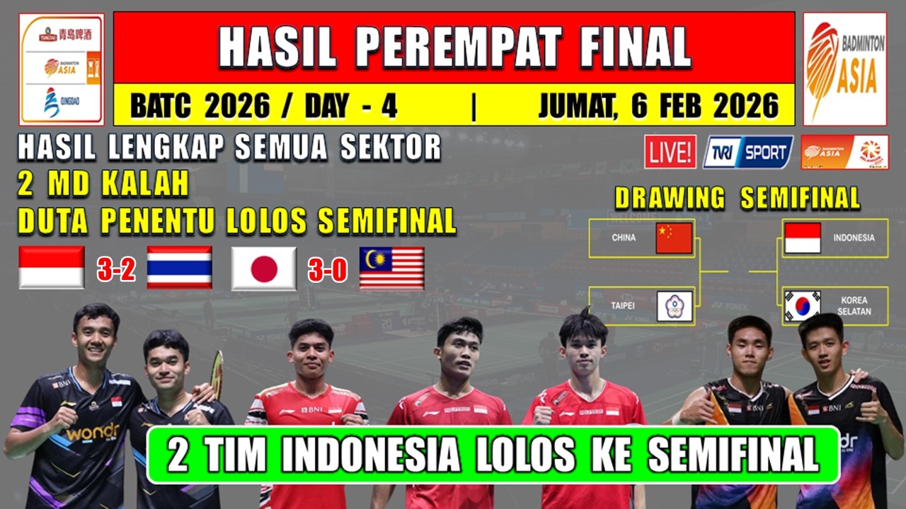 2 TIM INDONESIA LOLOS SEMIFINAL ~ Hasil 8 Besar Badminton Asia Team 2026 Hari Ini ~ DUTA PENENTU