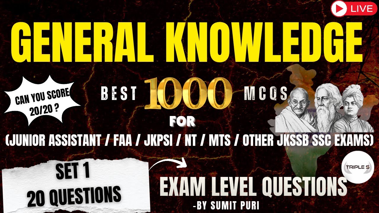 General Knowledge Set 1 || Can you Score 20/20 ? || Best 1000+Important MCQS or All JKSSB SSC EXAMS