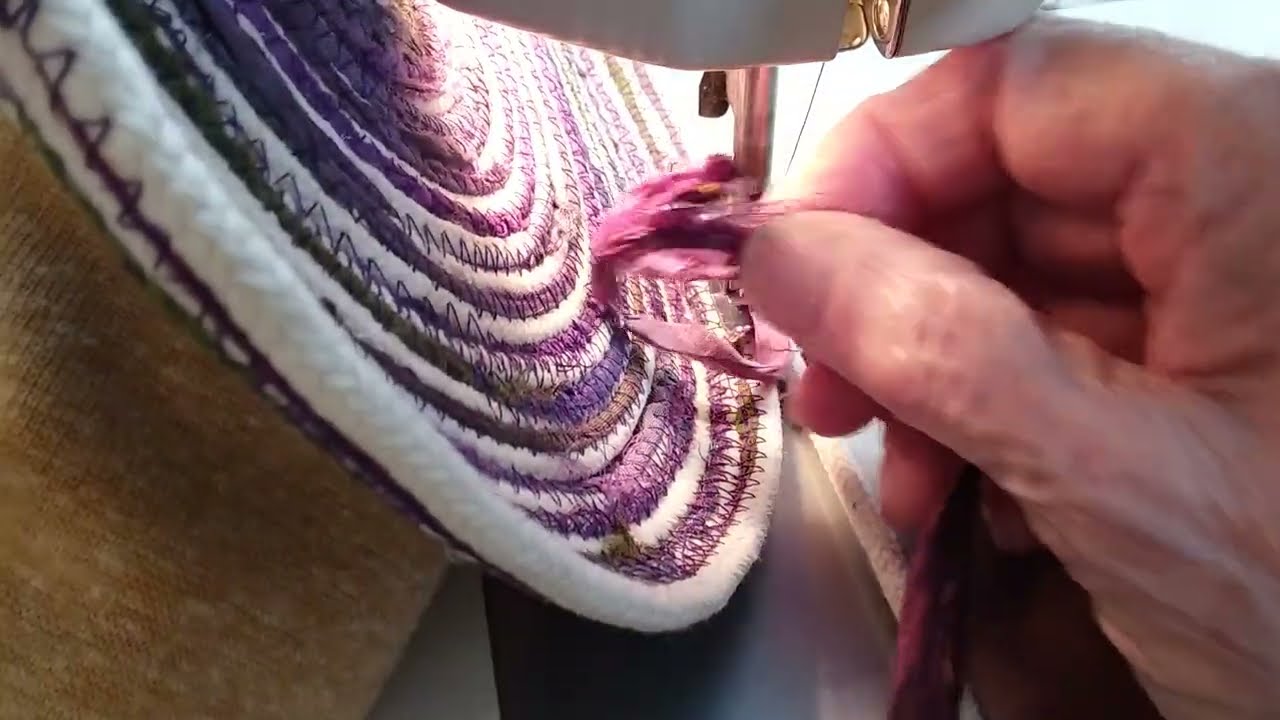 Rope bowl sewing with sari silk ribbon