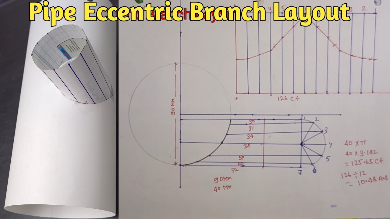 How to layout an eccentric pipe branch  / पाइप फिटर / Eccentric saddle tee Lay out and Formula