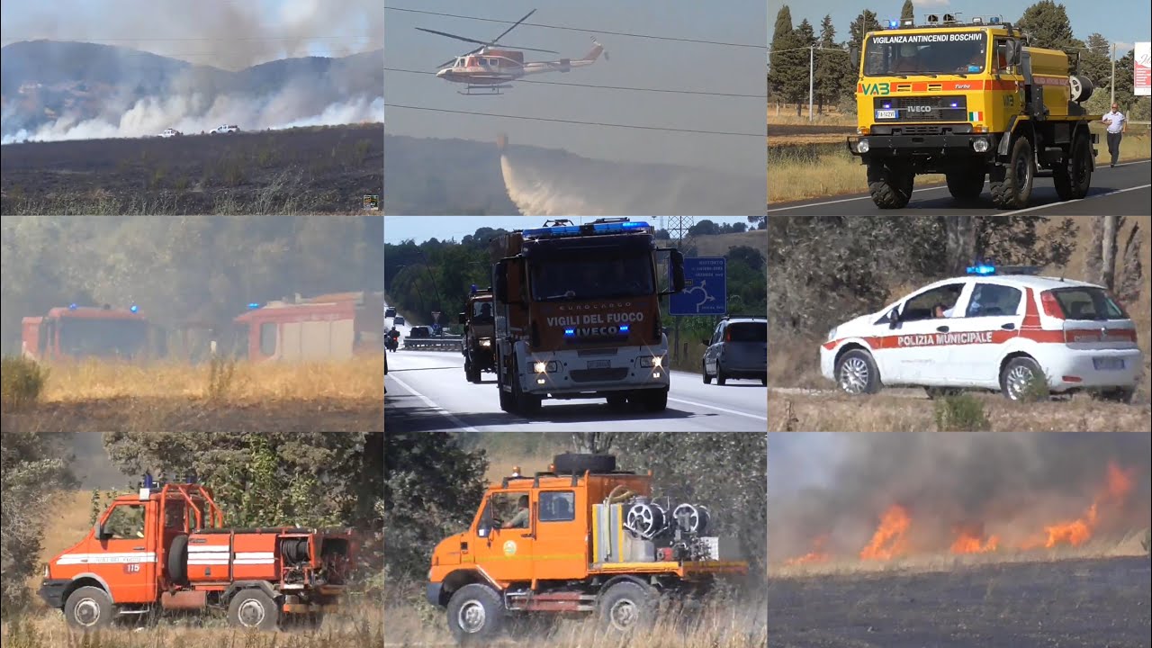 GRANDE INCENDIO STERPAGLIE - ARRIVO ABP + IVECO FAUNO + VAB IN SIRENA + DRAGO 60 CECINA