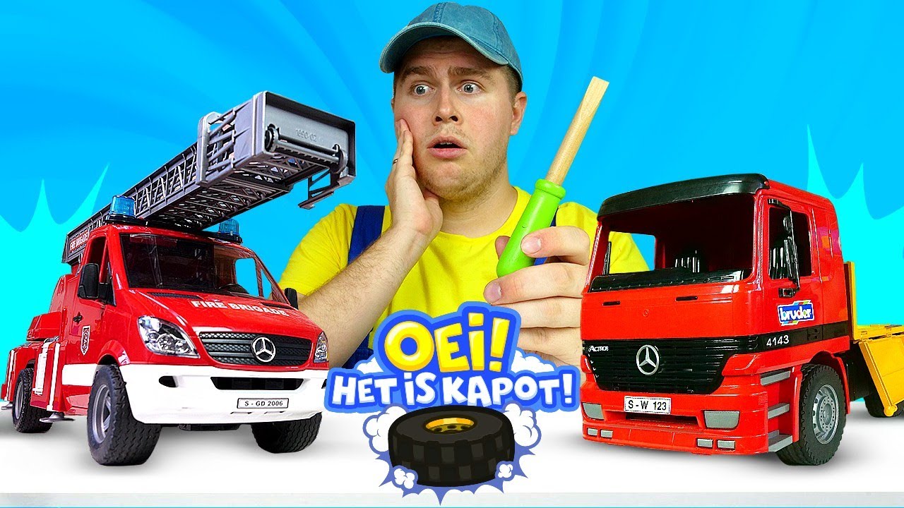 Speel met speelgoedvrachtwagens & -brandweerwagens! Spelletjes voor kinderen met speelgoedauto's.