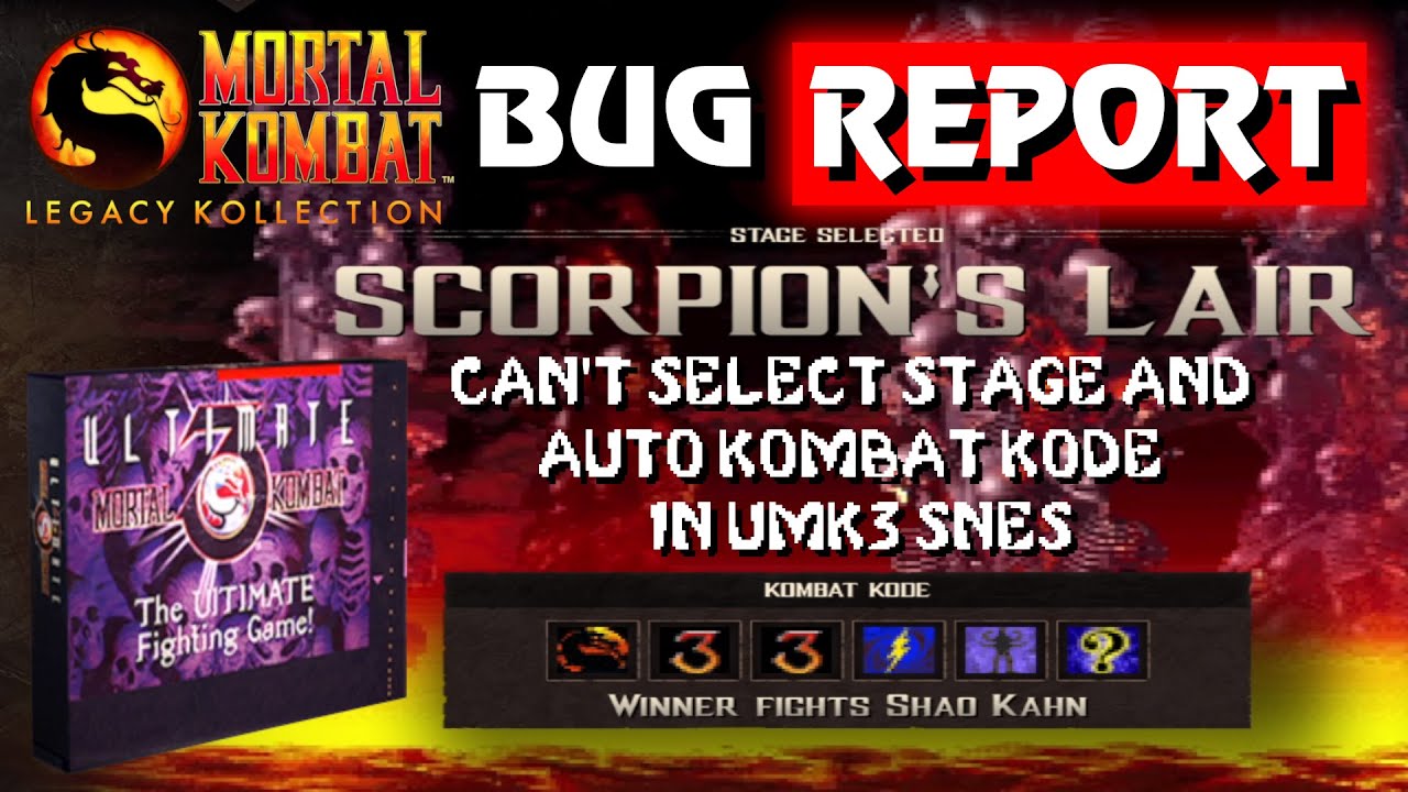 Отчёт об ошибке Mortal Kombat Legacy Kollection &mdash; выбор уровня UMK3 SNES сломан
