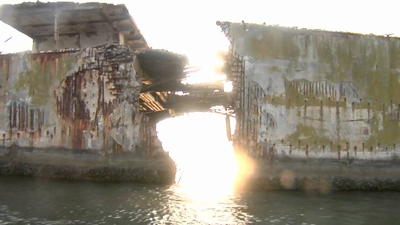 Close up view of concrete ships at Kiptopeke State Park