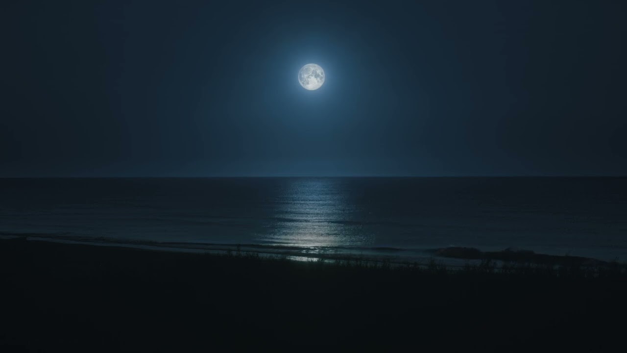 Gentle Ocean Wave Sounds with Moonlight Ambience for Relaxation, Sleep