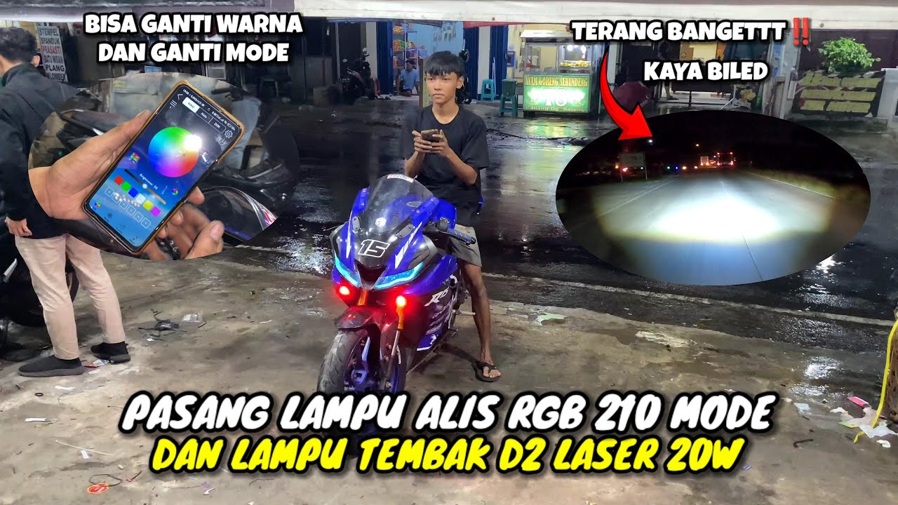 R15 V3 PASANG LAMPU ALIS RGB DAN LAMPU TEMBAK D2 LASER SUPER TERANG BANGET DI SARANG VARIASI #279