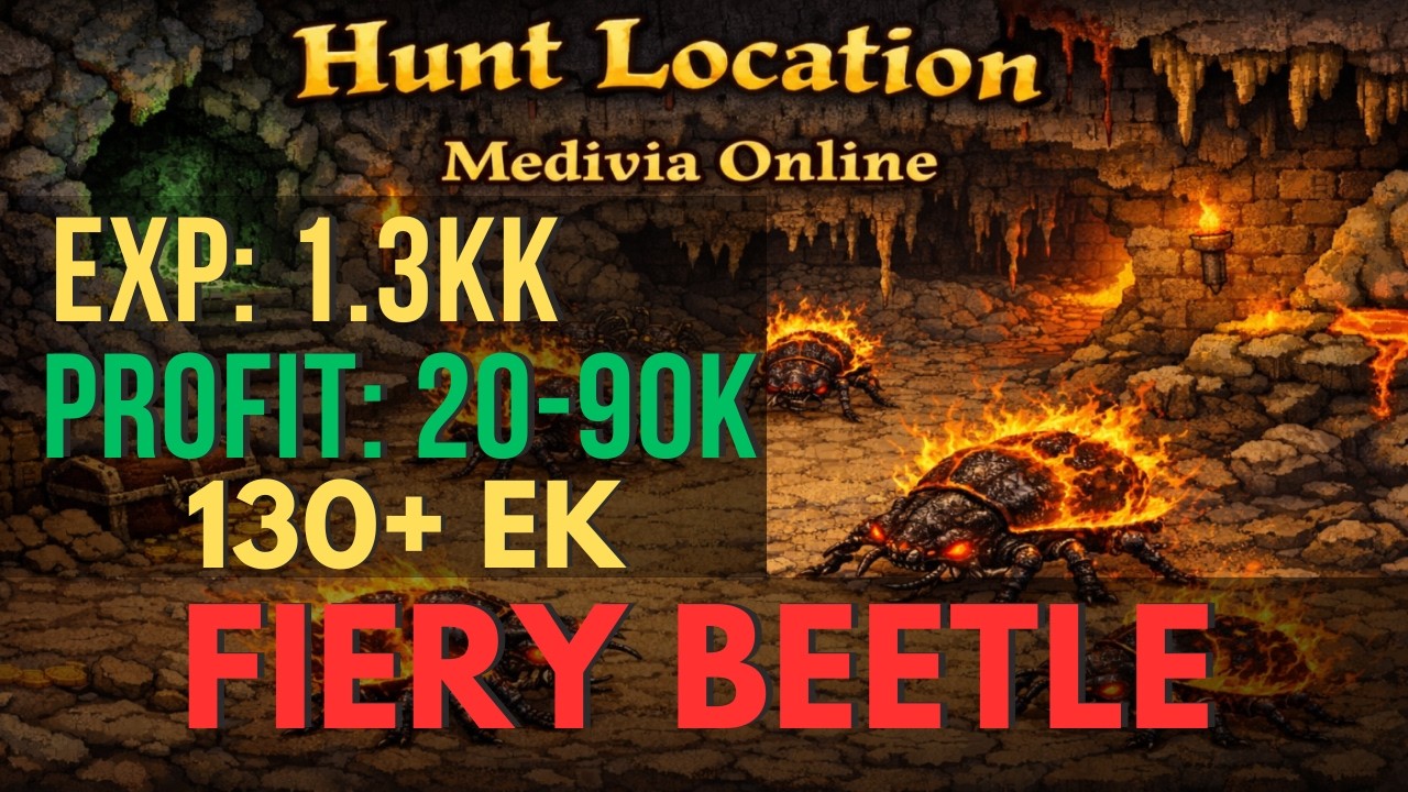 Medivia.online Hunt Location: Fiery Beetle - 130+ EK - Profit & Exp