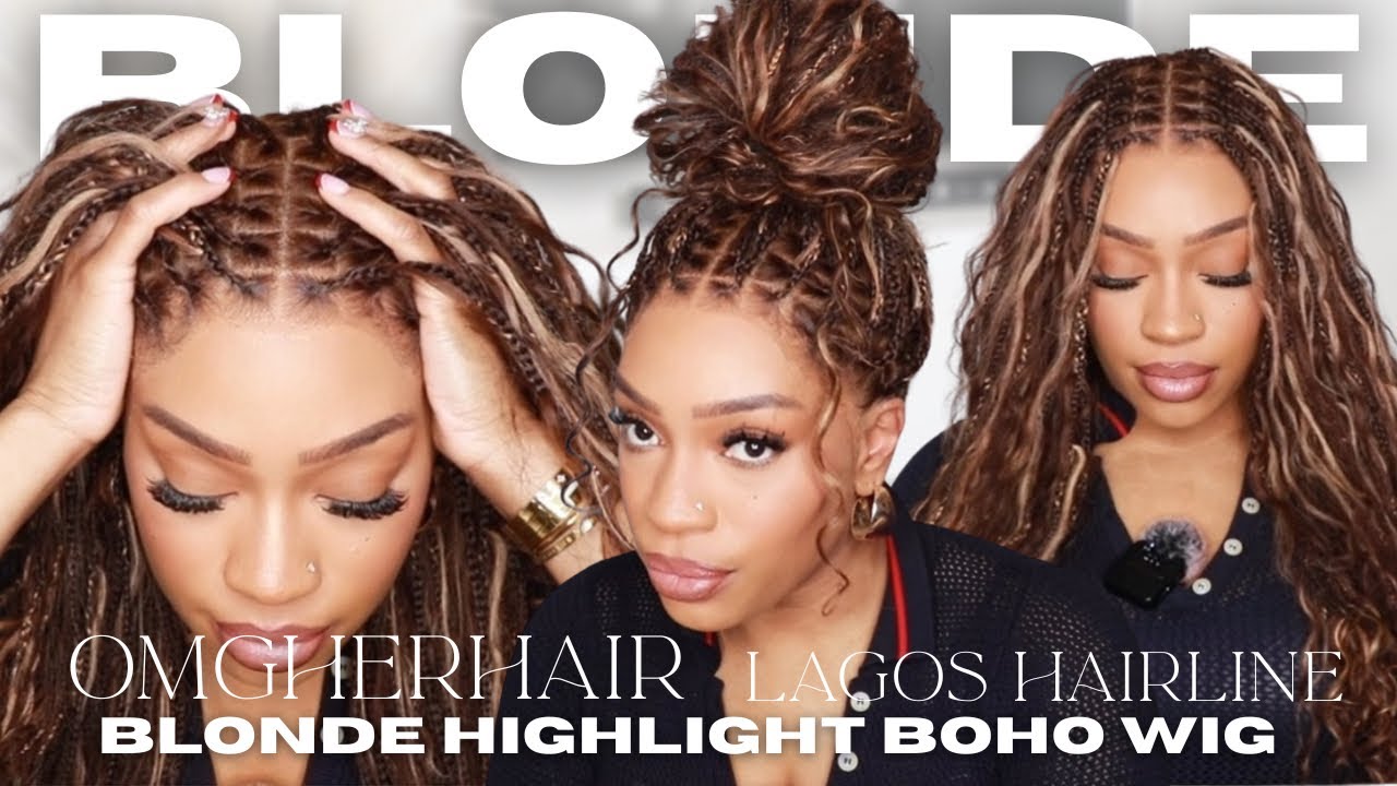 Blonde Highlight Boho Braids 💫 Instant Boho Braids, Custom Lagos Hairline Wig | Omgherhair