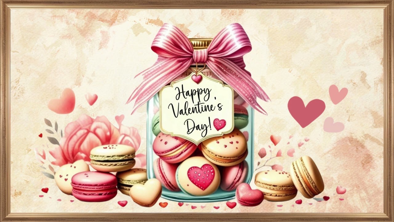 Romantic Valentine's Day Screensaver | Elegant Macarons and Love-Themed Decor | Valentine's Day Art