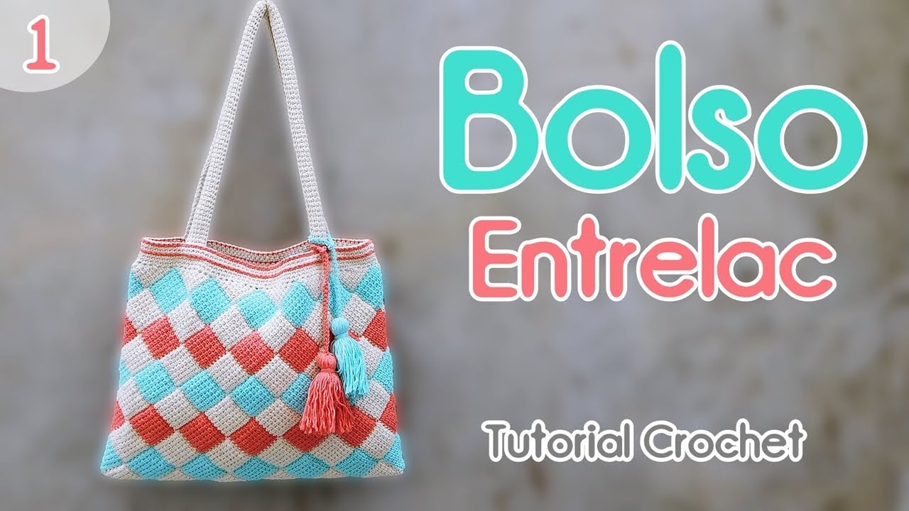 Bolso crochet entrelac punto tunecino. Tejido en redondo, muy fácil y sin costuras. ( parte 1)