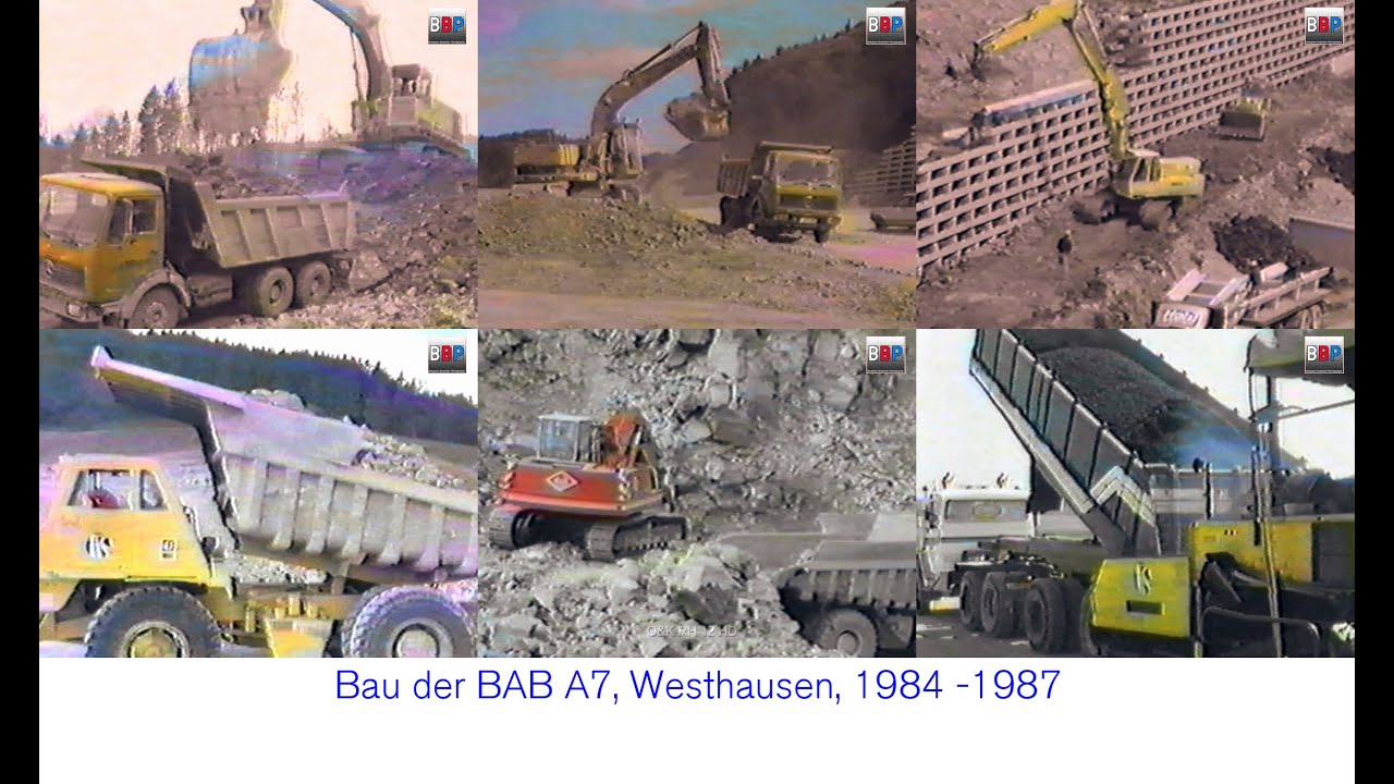 [ARCHIV] CAT 225, 245B, ATLAS AB 1902, O&K RH12,..., Fahrbahndeckenbau, A7, Westhausen, 1984 - 1987.