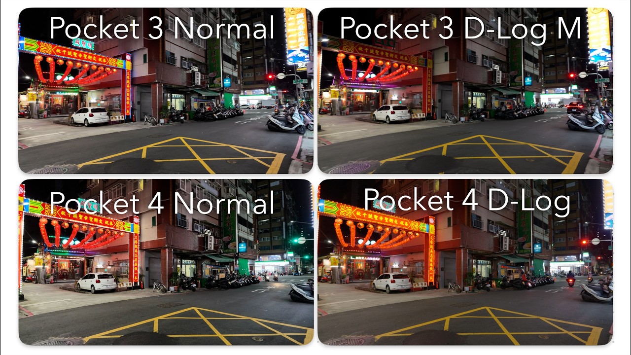 DJI Pocket 3 vs Pocket 4 Low-Light Test - Normal, D-Log and HLG Comparison